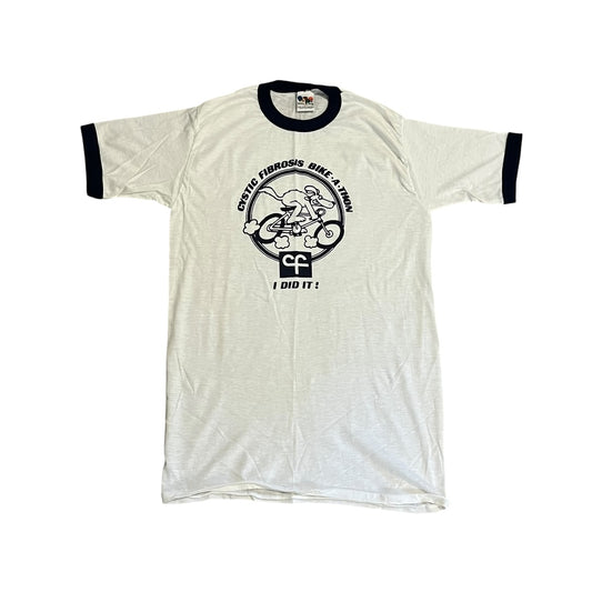 VINTAGE 1980s Cystic Fibrosis Cycling Ringer T Shirt (Medium)