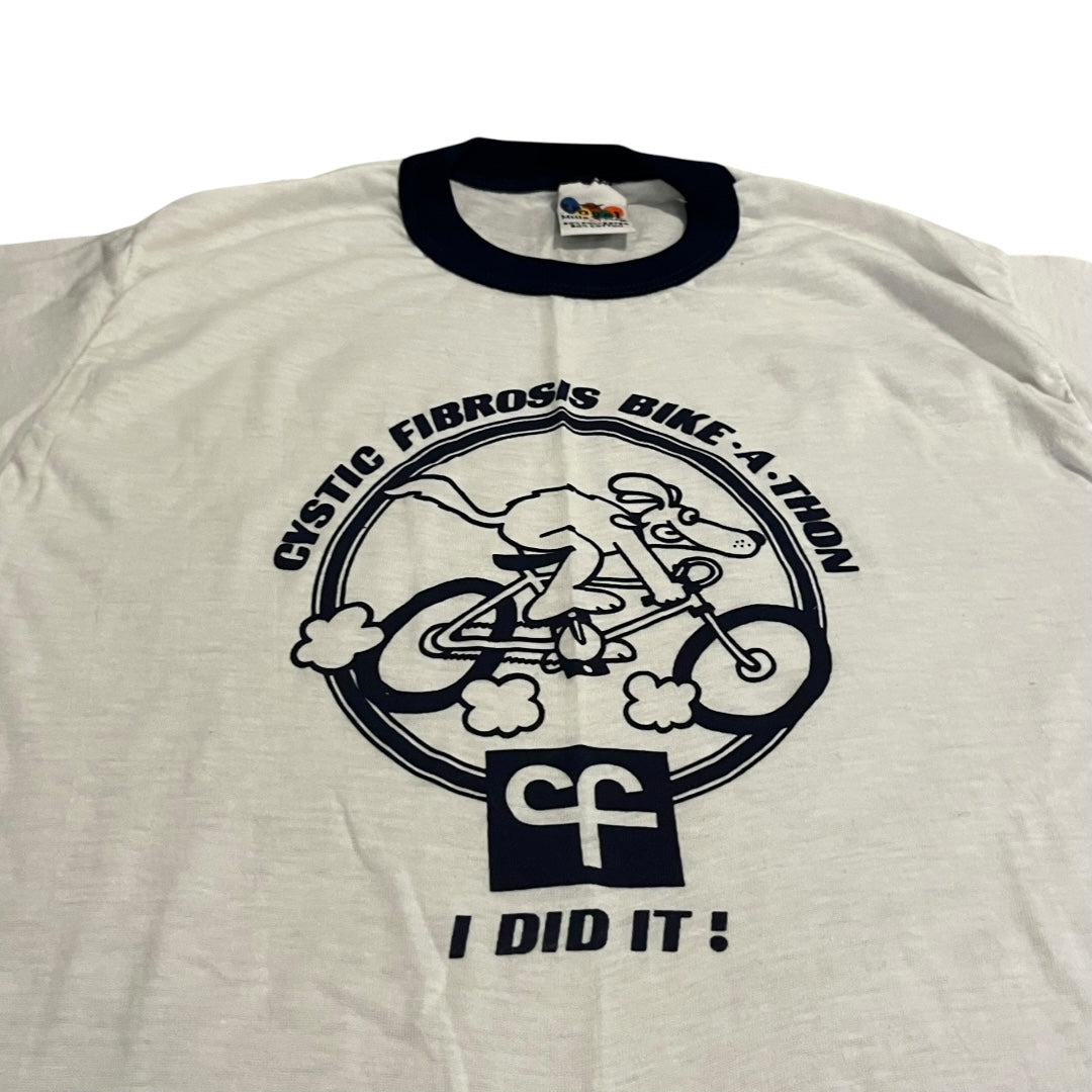 VINTAGE 1980s Cystic Fibrosis Cycling Ringer T Shirt (Medium)