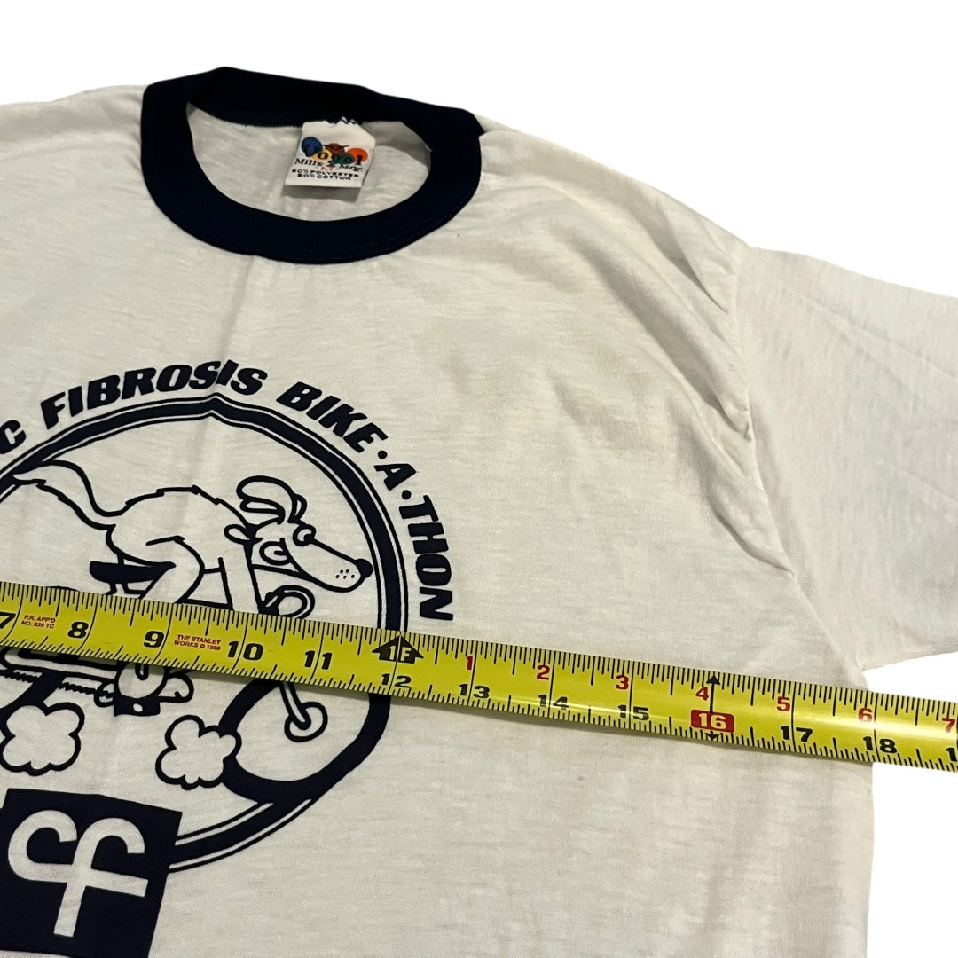 VINTAGE 1980s Cystic Fibrosis Cycling Ringer T Shirt (Medium)