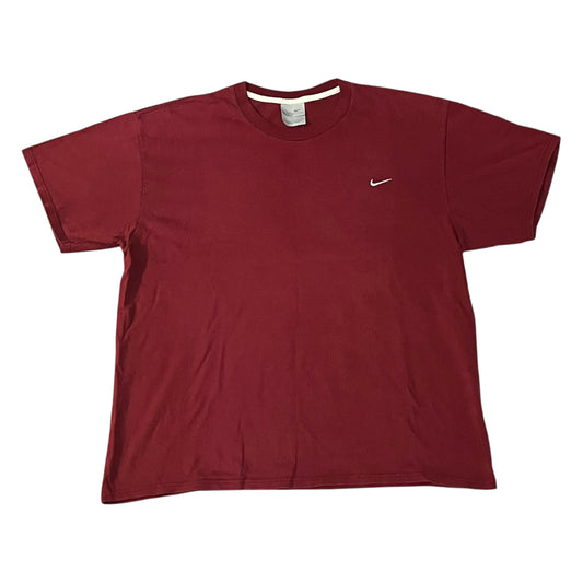 VINTAGE Nike Embroidered Swoosh T-Shirt - Maroon (Large)