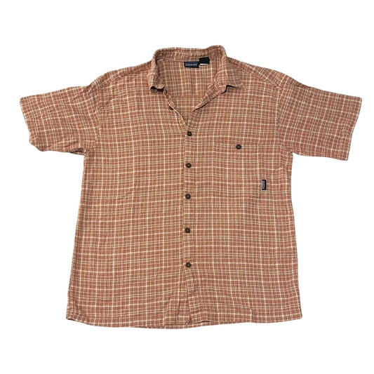 VINTAGE Patagonia Organic Cotton Plaid Button Up Shirt - Orange / Brown (Large)