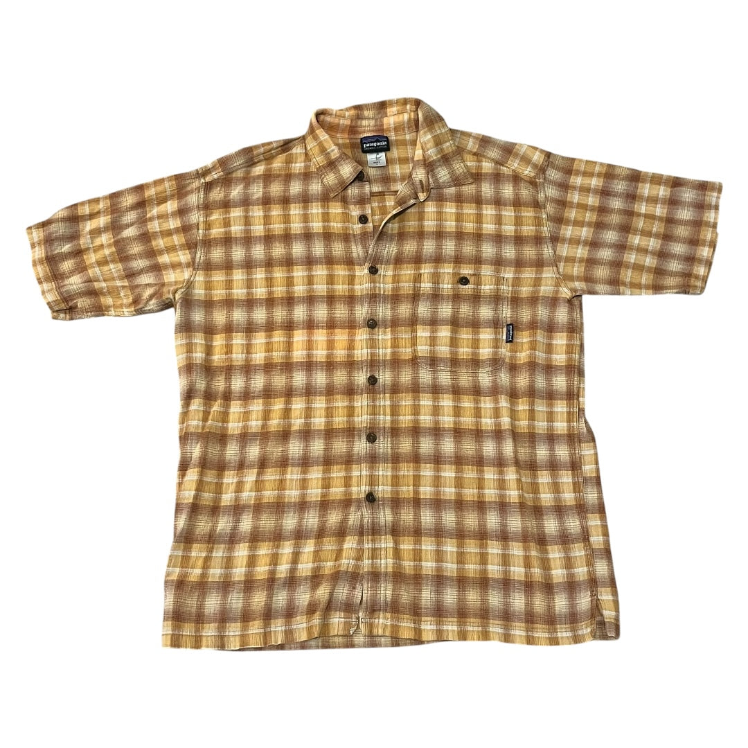 VINTAGE Patagonia Organic Cotton Plaid Button Up Shirt - Yellow / Brown (Large)
