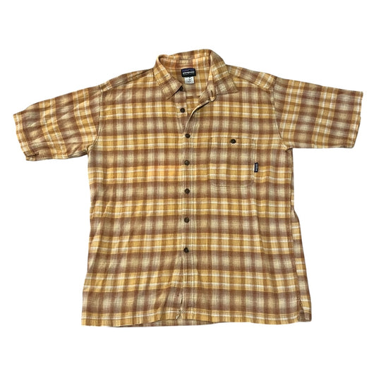 VINTAGE Patagonia Organic Cotton Plaid Button Up Shirt - Yellow / Brown (Large)
