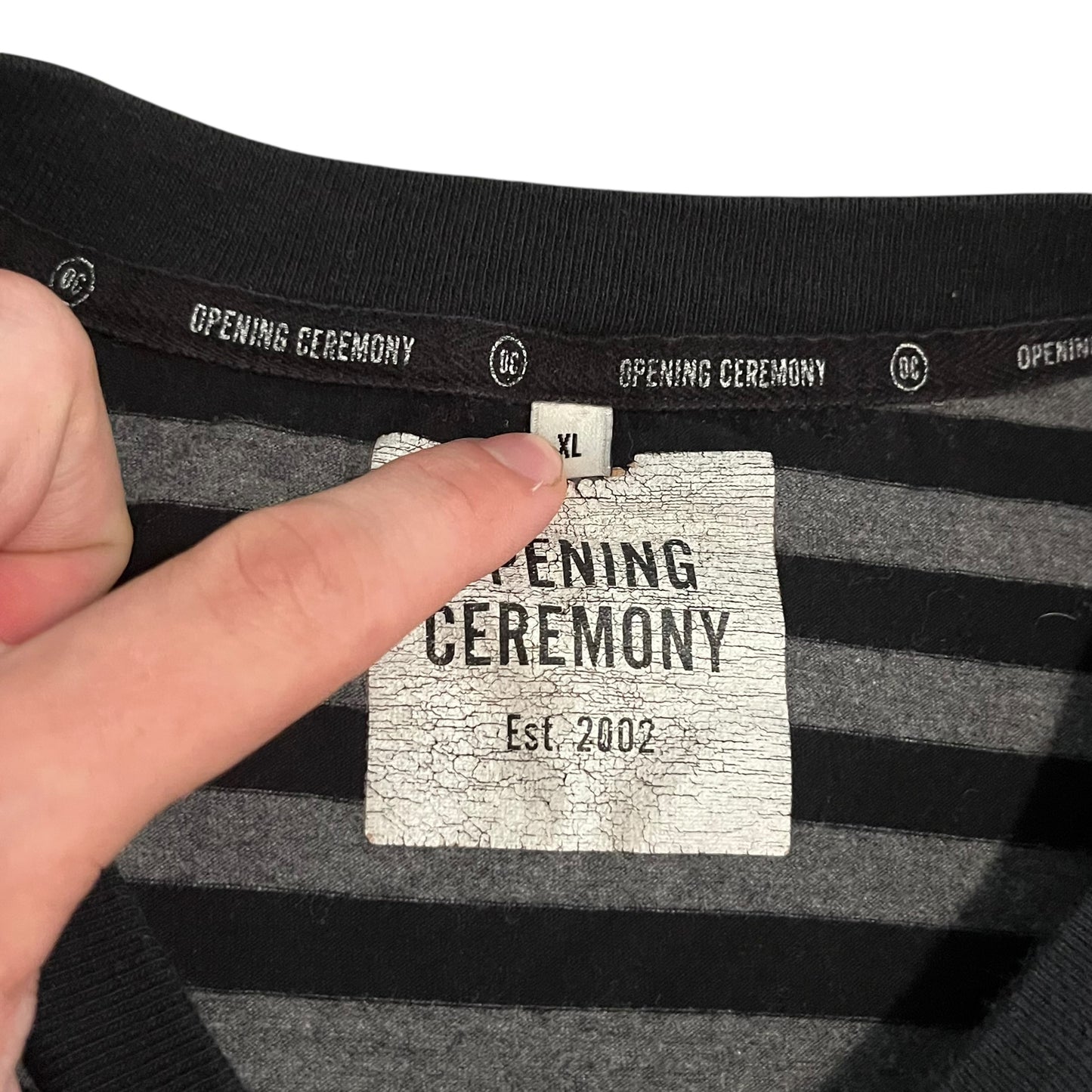 VINTAGE-ish Opening Ceremony Striped Boxy T Shirt (XL)