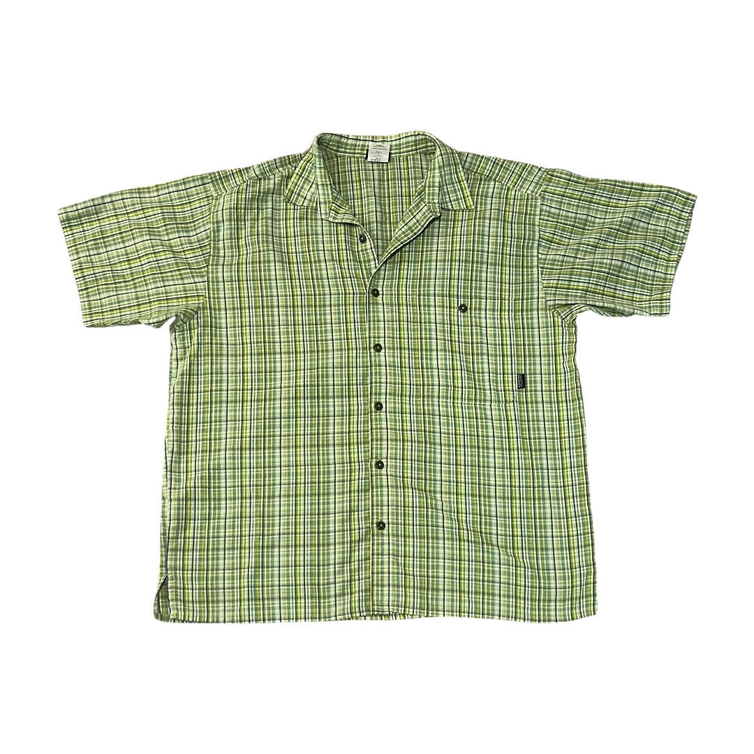 VINTAGE Patagonia Organic Cotton Plaid Button Up Shirt - Spring Green (Large)