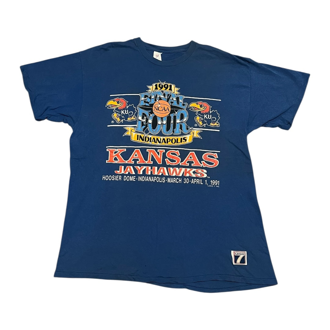 VINTAGE 1991 NCAA Final Four Kansas Jayhawks T Shirt (XL)