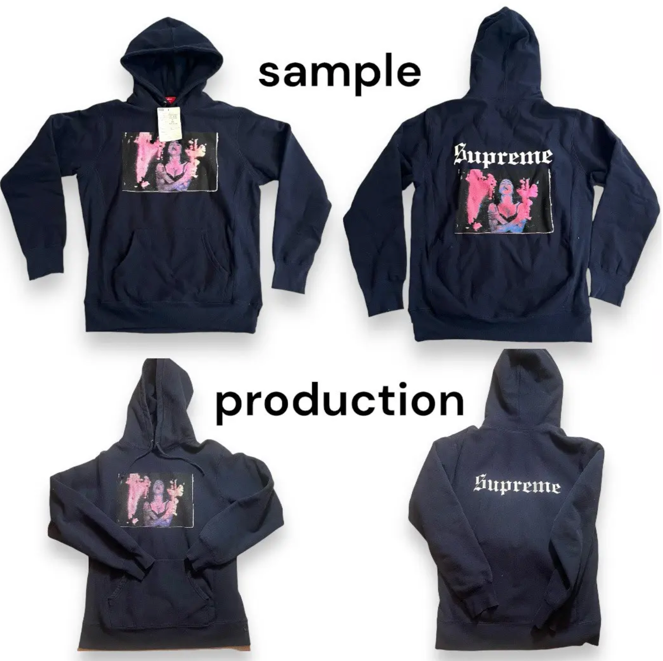 SAMPLE Supreme "Madonna Burning Crosses" Hoodie Sweatshirt - Navy