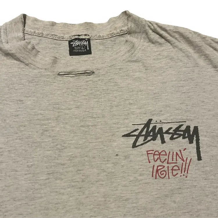 VINTAGE Stussy Feelin' Irie T-Shirt - Grey (Large)